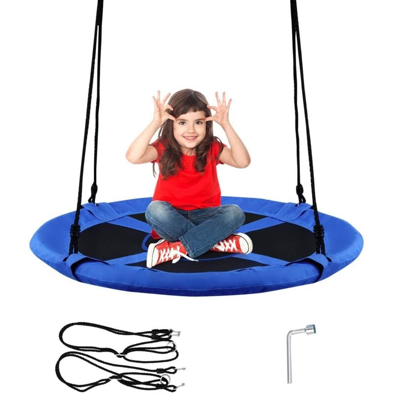 Balançoire Nid d'Oiseau Ronde ø 100CM, Charge Maximal 150KG, Balançoire Extérieure pour Enfants et Adultes, Hauteur Réglable de 100 à 180CM (Bleu)