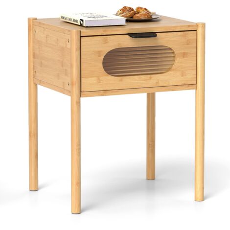 COSTWAY Bamboo Nightstand Bedroom Farmhouse Bedside Table-Natural