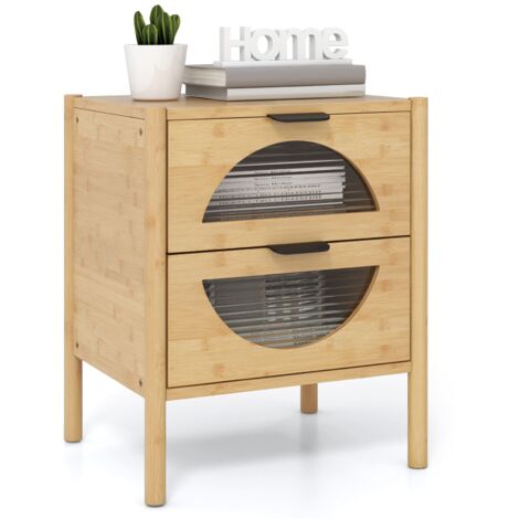 COSTWAY Bamboo Nightstand Mid-century Modern Bedside Table