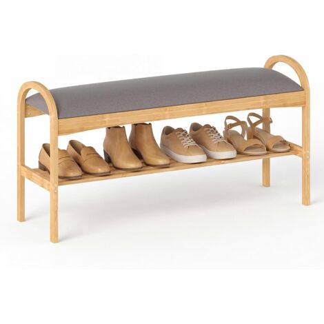 COSTWAY Banc à chaussures avec assise, banc en bambou, banc dentrée avec étagère à chaussures, servant dorganiseur à chaussures et de banc de lit, charge maximale 150 kg, 100,5 x 31 x 51 cm, banc pour
