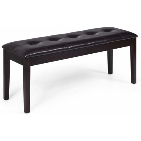 COSTWAY Banc Banquette Design Classique, Banc Rembourrée en Tissu, Banc Capitonné en Lin et Bois d'Hévéa pour Chambre Salle à Manger Salon Couloir Piano Marron