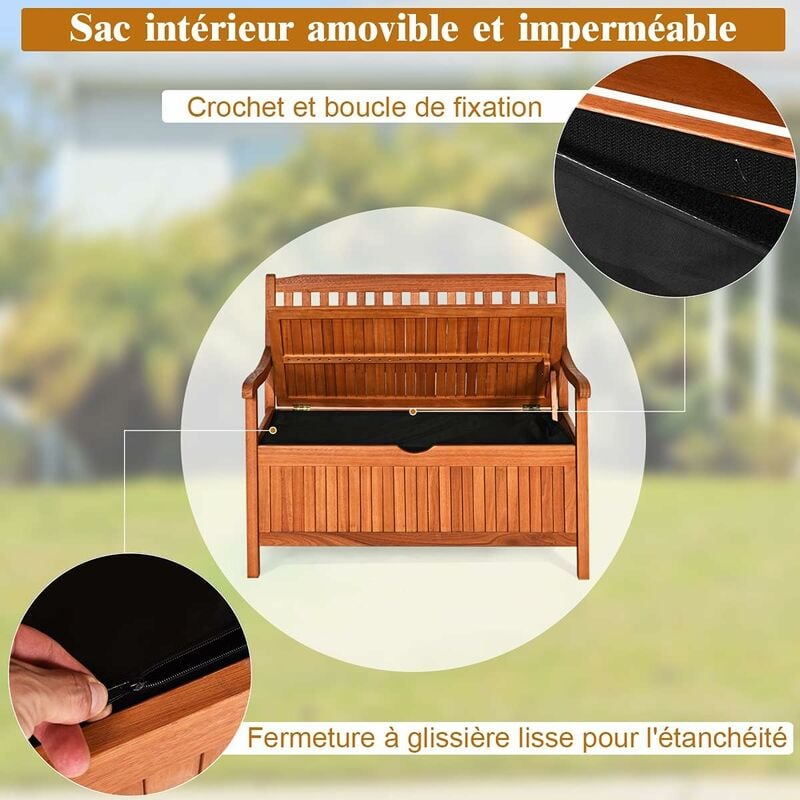 Banc de Jardin 2 Places 107 x 59 x 90 CM en Bois d'Eucalyptus avec Compartiment de Rangement pour Jardin, Terrasse, Balcon - Costway