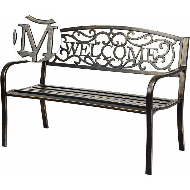 Costway - Banc de Jardin 3 Places Extérieur Cadre Métallique Style Ancien 127 x 63,5 x 89 cm Résistant aux Intempéries Charge 320kg
