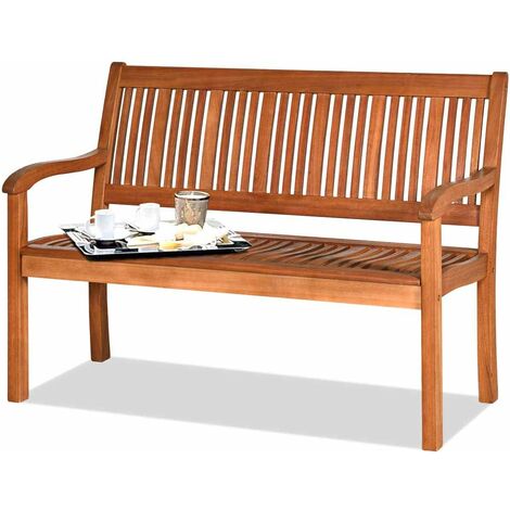 COSTWAY Banc de Jardin en Bois, Bans d’Extérieur pour 2 ou 3 Personnes avec Dossier et Accoudoir Large, Idéal pour Balcon, Jardin, Bord de la Piscine etc. 126 x 63 x 91 cm