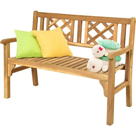 COSTWAY Banc de Jardin en Bois d'Acacia Certifié FSC 120x56x90 cm à 2 Places Dossier Incurvé et Accoudoirs pour Terrasse Balcon ou Jardin