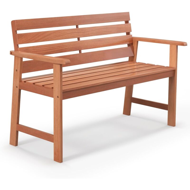 Costway - Banc de Jardin en Bois Massif, Banc d'Extérieur à 2 Places avec Accoudoirs, Siège à Lattes pour Parc, Porche, Cour, Charge 180 kg, 120,5 x