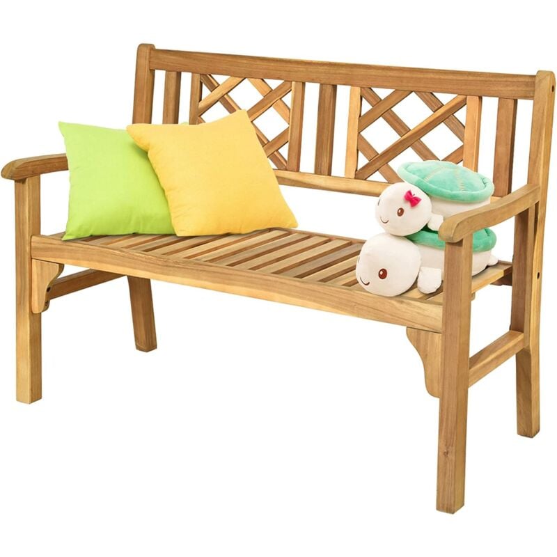 Banc de Jardin en Bois d'Acacia Certifié fsc 120x56x90 cm à 2 Places Dossier Incurvé et Accoudoirs pour Terrasse Balcon ou Jardin - Costway