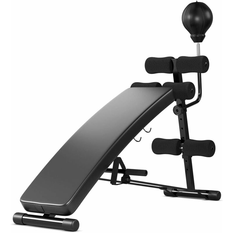 Costway Banc De Musculation Abdominaux Avec Balle De Boxe 2 Sangles De Traction Pliable Reglable A 4 Positions Charge Max 100kg Sp35392