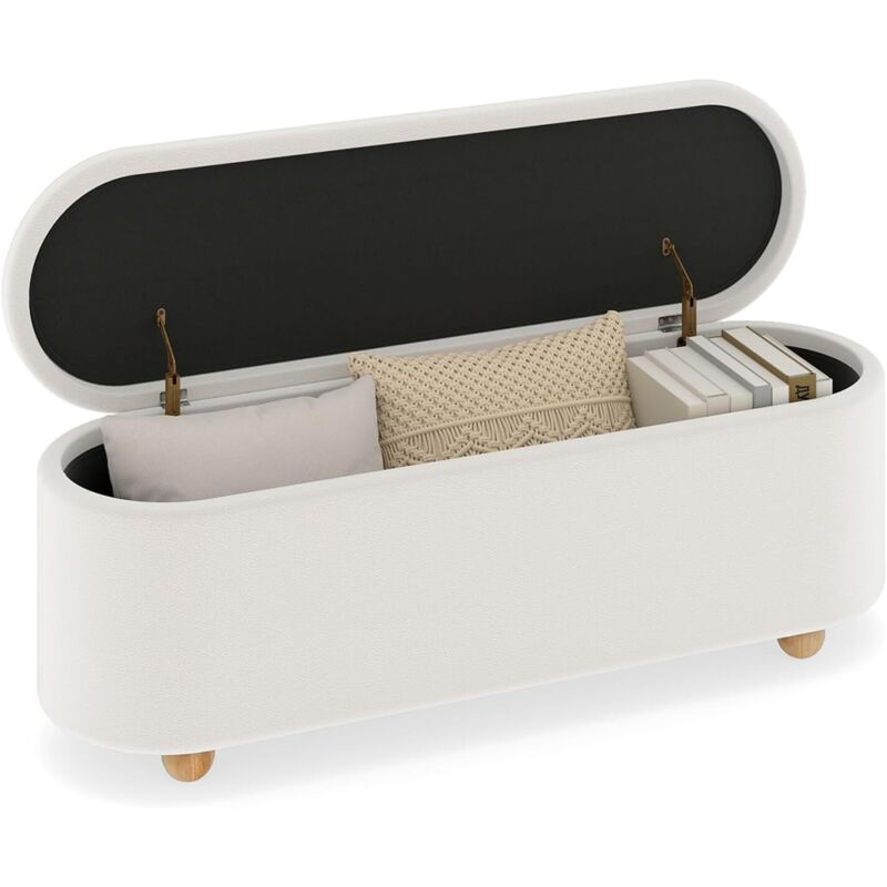 COSTWAY Banc de Rangement 150 L, Pieds en Bois dHévéa, Banc Bout de Lit, Patins Antidérapants, Banquette Coffre pour Chambre Salon Entrée, Charge 300