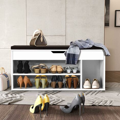 Costway – Banc d'entrée rangement chaussures – Siège coussin déhoussable – Dimensions 104 x 30 x 48 cm – Panneau de copeau et MDF