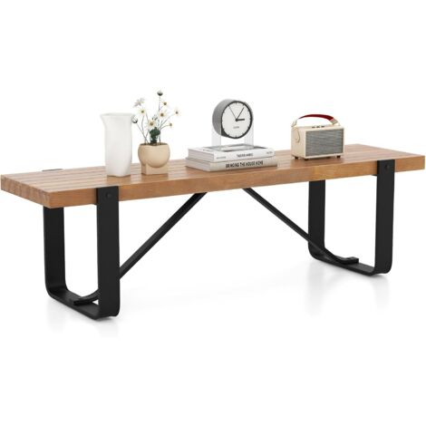 COSTWAY Banco de Entrada, 152.5x43x44cm, Banco de Comedor con Estructura de Metal, Banco Zapatero de Madera Rústico, Banco de Extremo de Cama, Carga 300 kg, para Dormitorio, Entrada, Comedor
