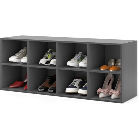 COSTWAY Banco Zapatero con Asiento, Zapatero Entrada Recibidor con 8 Cubos，Carga 230 kg, Mueble Zapatero Madera con Estante para Entrada, Pasillo, Sala de Estar y Dormitorio (Gris)