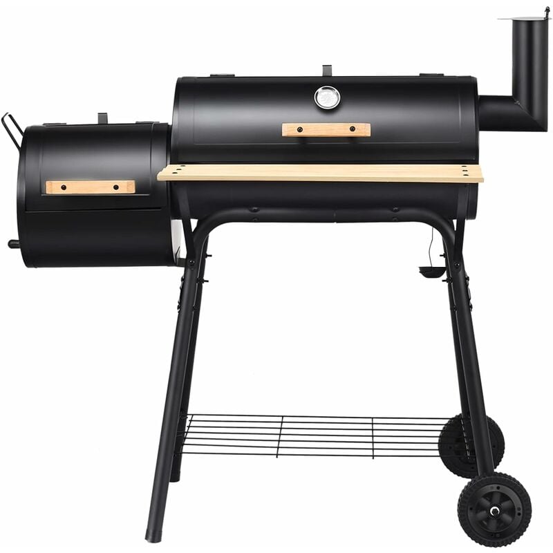 Costway - Barbecue a Carbonella in Metallo con Ruote e 2 Fornelli, Carrello per barbecue a carbonella per Esterno con Termometro, 115 x 65 x 108 cm