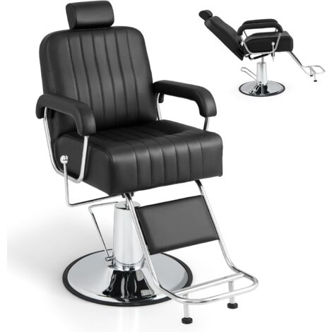 COSTWAY Barberpub Poltrona da Barbiere Girevole, Sedia da Barbiere con Poggiatesta Regolabile e Schienale Reclinabile, con Altezza Regolabile, Portata 150 kg