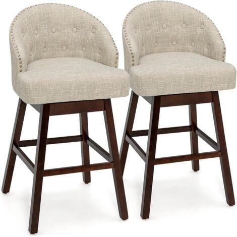 COSTWAY Barhocker 2er Set, Barstuhl 360° drehbar, Küchenhocker mit Lehne und Fußstütze, Sitzhöhe 78cm, Stuhl modern, ideal für Bar, Restaurants, Kneipen und Cafés Beige