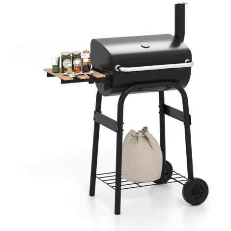 COSTWAY Barrel Charcoal Grill Outdoor Portable BBQ Barbecue Grill-Black