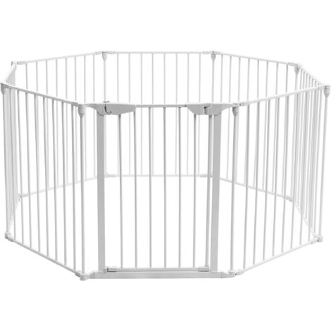 COSTWAY Barrera de Seguridad para Chimenea Reja de Protección para Niño Metal Plegable Seguridad para Puerta Escalera 5M (Blanco)