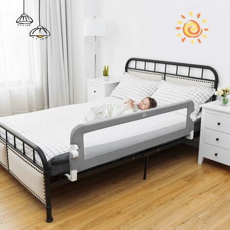 Costway – Barrière de lit rabattable pour bébé – Tissu en maille respirant – Longueur 150 cm – Fixation sécurisée avec vis – Protection contre les chutes