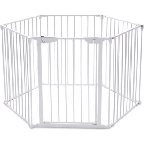 COSTWAY Barrière de Sécurité Clôture de Cheminée en FerPare-Feu de Cheminée 6 Pans 380x75cm, Blanc