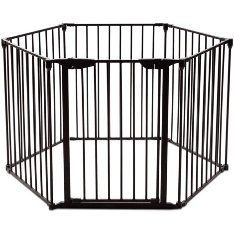 COSTWAY Barrière de Sécurité Clôture de Cheminée en FerPare-Feu de Cheminée 6 Pans 380x75cm, Noir