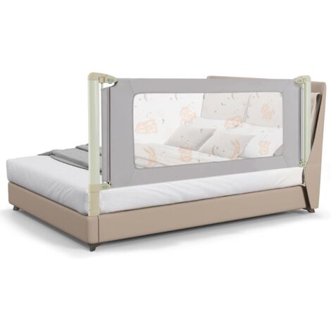 COSTWAY Barrière de Sécurité de Lit Bébé avec 4 Hauteurs Réglables(80-95cm), Barrière de Lit Enfants avec Motif d'animaux, Double Verrou, Coins Arrondis, 200x47cm