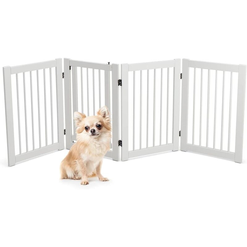 Costway - Barrière de Sécurité Pliable en Bois, Barrière de Protection avec Porte Verrouillable pour Animaux de Compagnie, Portail pour Chiens avec