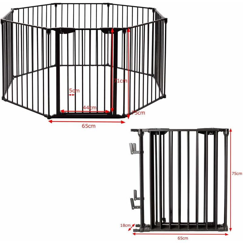 Costway Barriere De Securite Pour Bebe Animaux Enfant Grille De Protection Cheminee Pare Feu De Cheminee 500x74 5cm Avec 8 Pans Noir Hwbk