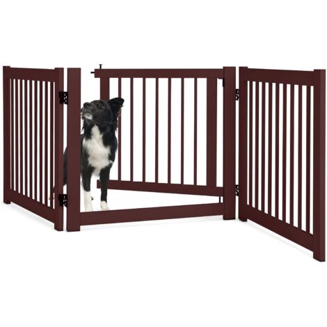 Costway – Barrière de sécurité pour enfants – Clôture extensible en bois de pin – Panneaux pliants 3x 60,9 cm – Porte verrouillable et antidérapante