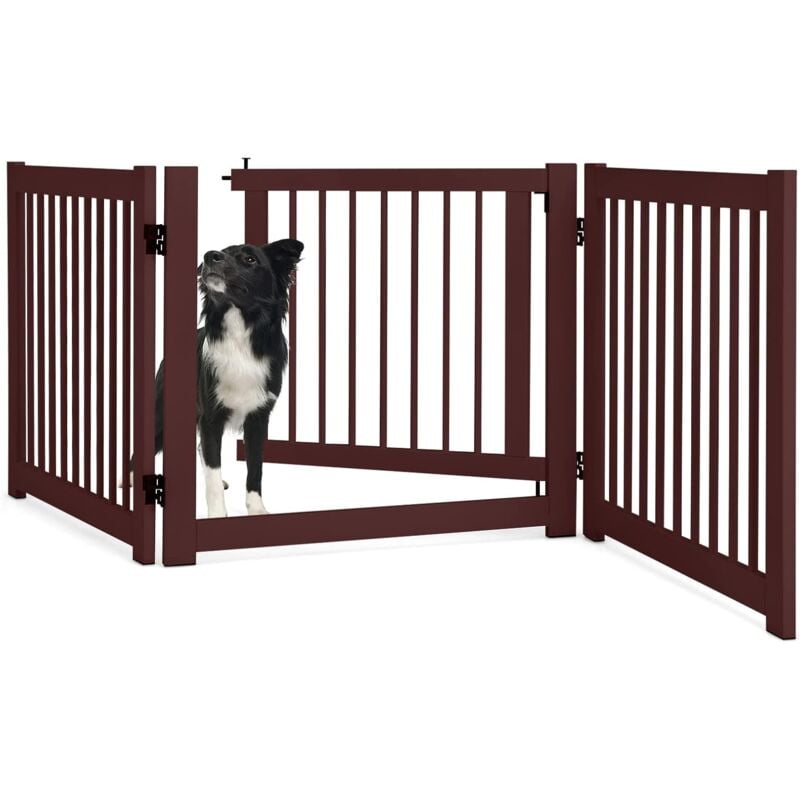 Costway - Barrière de Sécurité pour Enfants, Grille de Protection en Bois de Pin, Clôture Extensible de Sécurité avec Porte pour Chien Chiot, Enclos