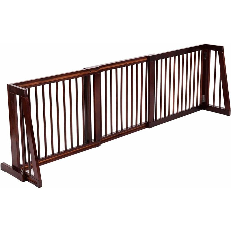 Barrière de sécurité réglable en bois, animaux de compagnie, clôture autoportante à 3 panneaux - Costway