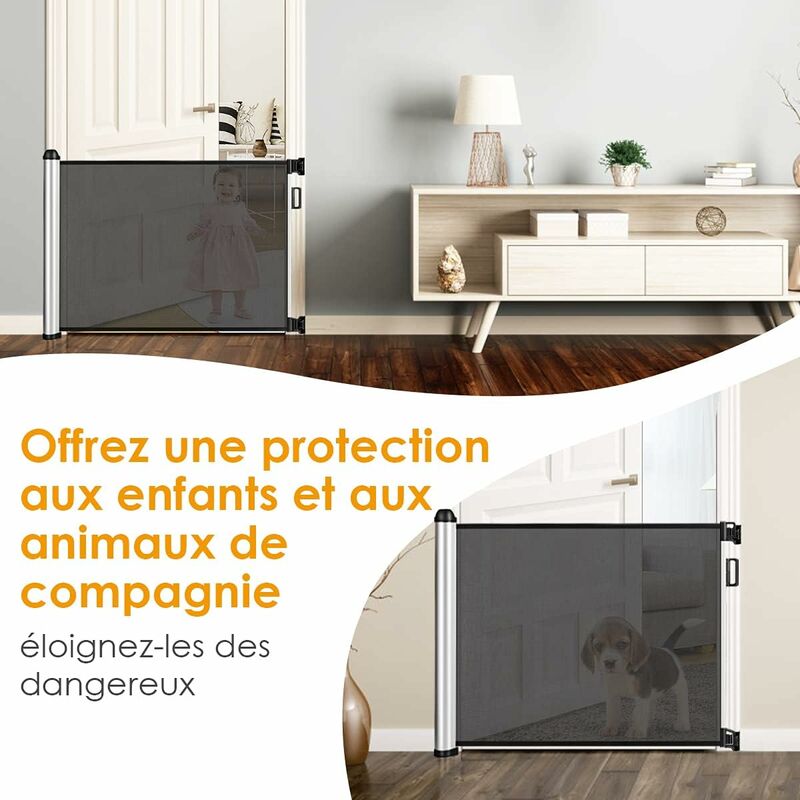 Costway - Barrière Rétractable pour Bébé et Animaux Domestiques, Facile à Enrouler, pour Escalier, Porte, Couloir etc. Largeur Maximal de 130cm, Base