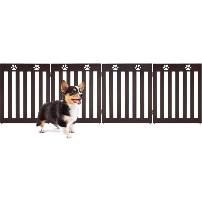 Barrière de Sécurité en Bois pour Chiens avec Charnières Flexibles à 360° et 4 Panneux pou Escaliers,Porte,60CM - Costway