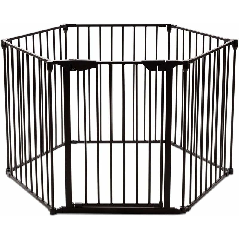 Costway - Barrière de Sécurité Clôture de Cheminée en FerPare-Feu de Cheminée 6 Pans 380x75cm, Noir