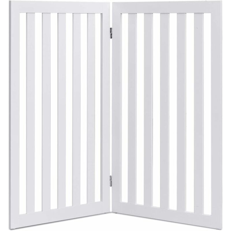Barrière pour Chien 2 Panneaux en Bois Autoportante Charnières Métalliques à 360° Antidérapants pour Maison Escaliers Blanc - Costway