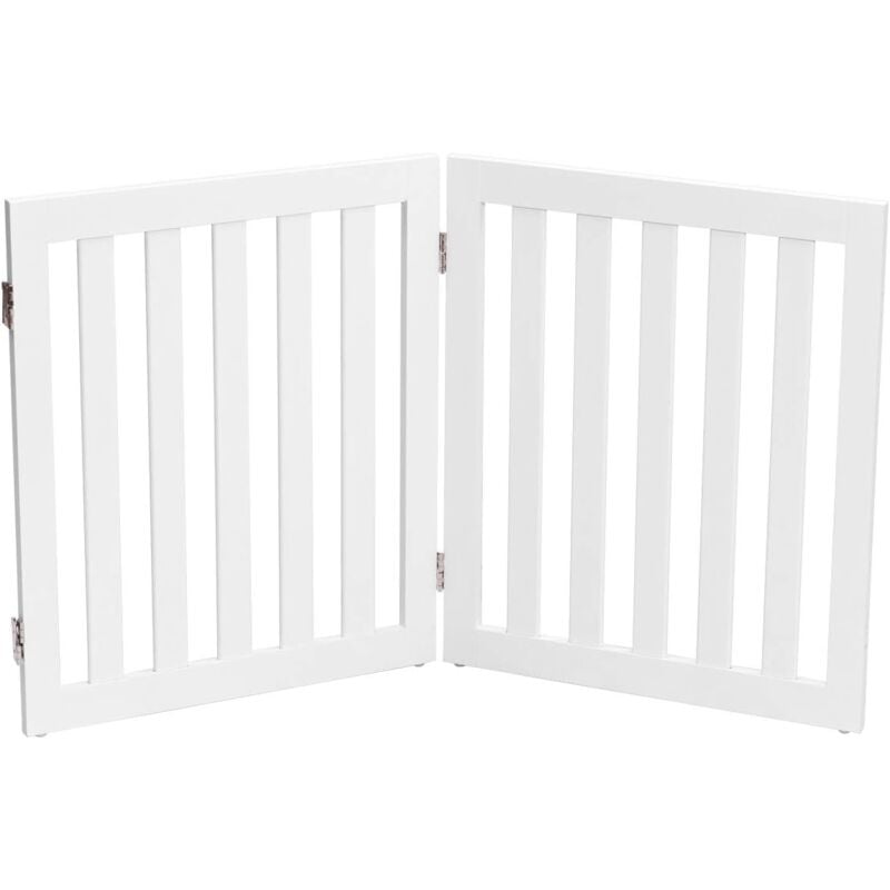 COSTWAY Barrière pour Chien en Bois 2 Panneaux Autoportante Charnières Métalliques à 360° Antidérapants 60cm pour Escaliers Blanc
