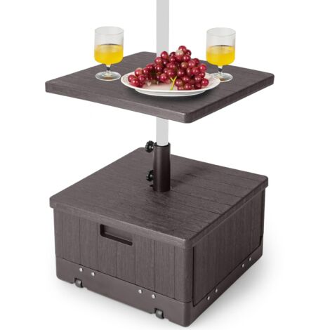 COSTWAY Base per Ombrellone, con Tavolino e Sacca Ponderata, Supporto per Ombrellone 45L di Acqua, 67 kg di Sabbia, Base Ombrellone 3 in 1 con Vassoio, per Ombrellone 38 mm/48 mm (Marrone)