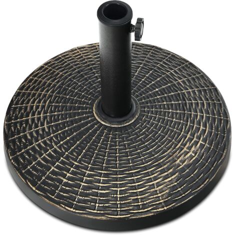 COSTWAY Base Sombrilla de 22 kg, Base Sombrilla Terraza Exterior de Resina, con Perilla Ajustable para Exteriores, Diseño de Ratán, para Sombrillas de φ38mm o φ48mm, Fácil Montaje