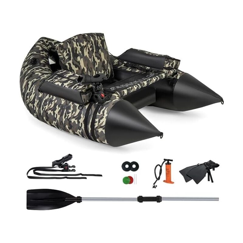 Costway - Bateau de Pêche Gonflable avec Dossier Pagaie, Bateau Gonflable avec Règle à Poisson Support de Canne Poches de Rangement Palmes Pompe