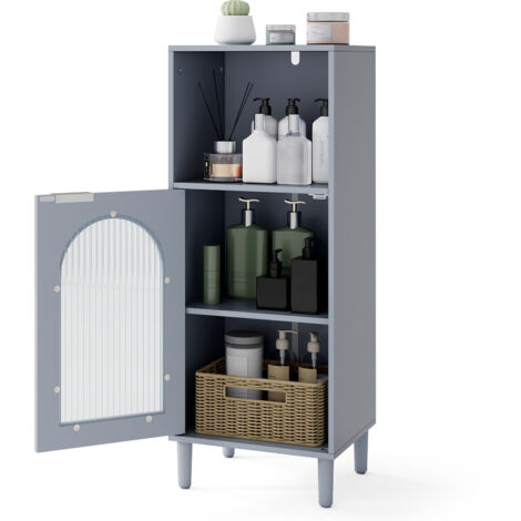 COSTWAY Bathroom Floor Cabinet Wood Side Storage Organizer w/Shelf-Grey