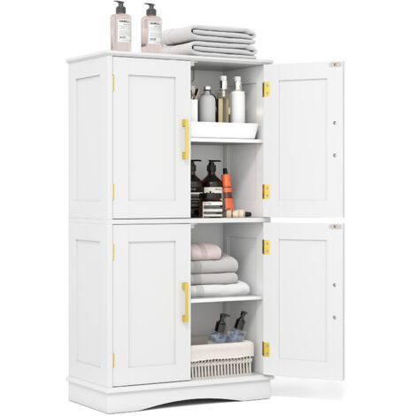 COSTWAY Bathroom Floor Storage Cabinet 110cm Freestanding Pantry Cabinet-White