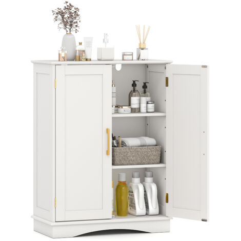 COSTWAY Bathroom Floor Storage Cabinet 80cm Cupboard Buffet Cabinet-White
