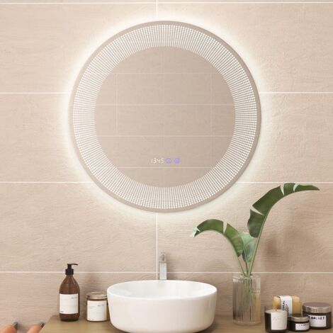 COSTWAY Bathroom Led Vanity Mirror Dimmable Vanity Wall Mirror w/3 Colors Lights