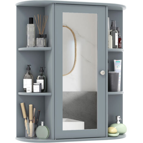 COSTWAY Bathroom Medicine Cabinet Wall Mounted Storage Cabinet w/Mirror-Grey