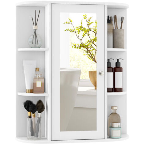 COSTWAY Bathroom Medicine Cabinet Wall Mounted Storage Cabinet w/Mirror-White
