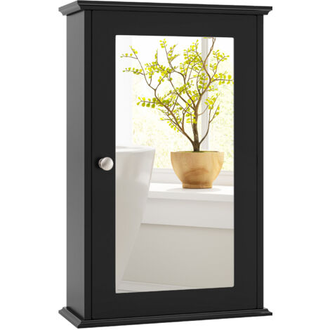 COSTWAY Bathroom Mirror Cabinet Wall Mounted Storage Cupboard Mirrored Medicine Black