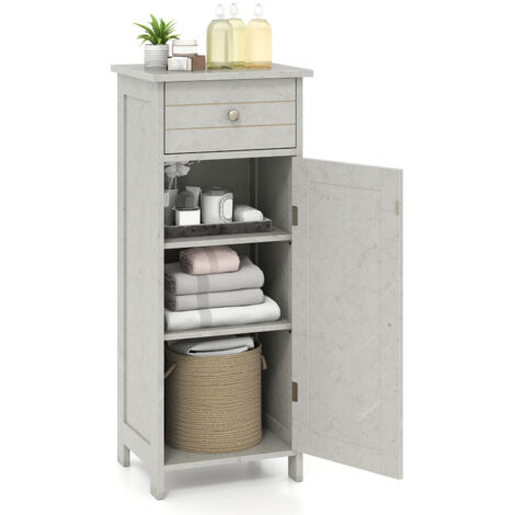 COSTWAY Bathroom Storage Cabinet Floor Standing Wooden Cupboard-Grey