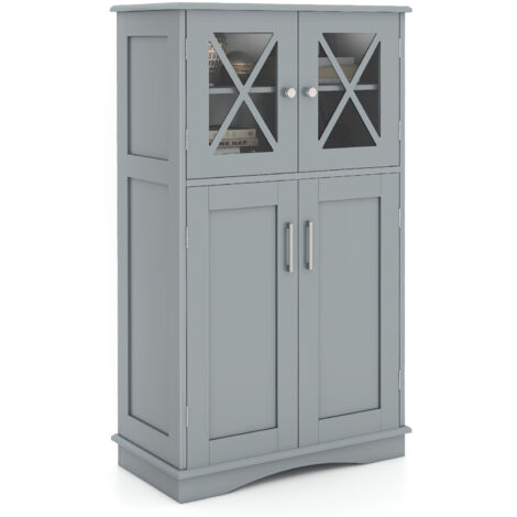 COSTWAY Bathroom Storage Cabinet Linen Storage Cabinet with Doors-Grey