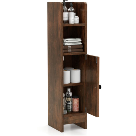 COSTWAY Bathroom Storage Cabinet Small Corner Floor Cabinet with Door-Brown