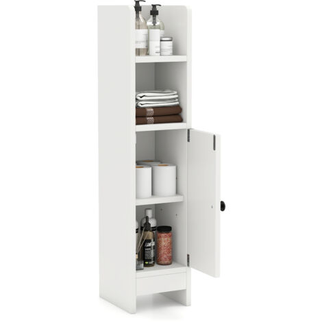 COSTWAY Bathroom Storage Cabinet Small Corner Floor Cabinet with Door-White