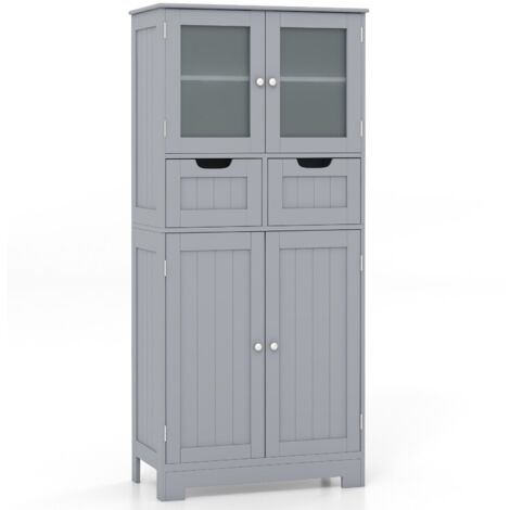 COSTWAY Bathroom Storage Cabinet Tall Freestanding Floor Wood Cabinet Storage Organizer